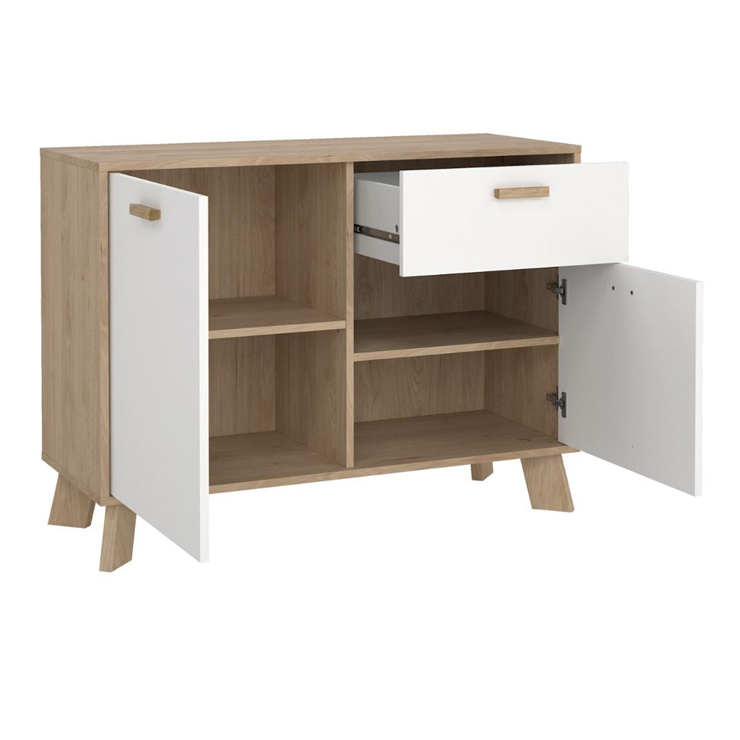 Wooden Sideboard With 2 Doors And 1 Drawer In White Fronts - Ikast