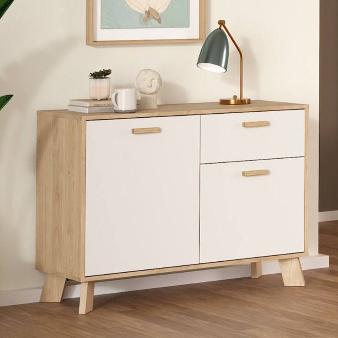 Wooden Sideboard With 2 Doors And 1 Drawer In White Fronts - Ikast