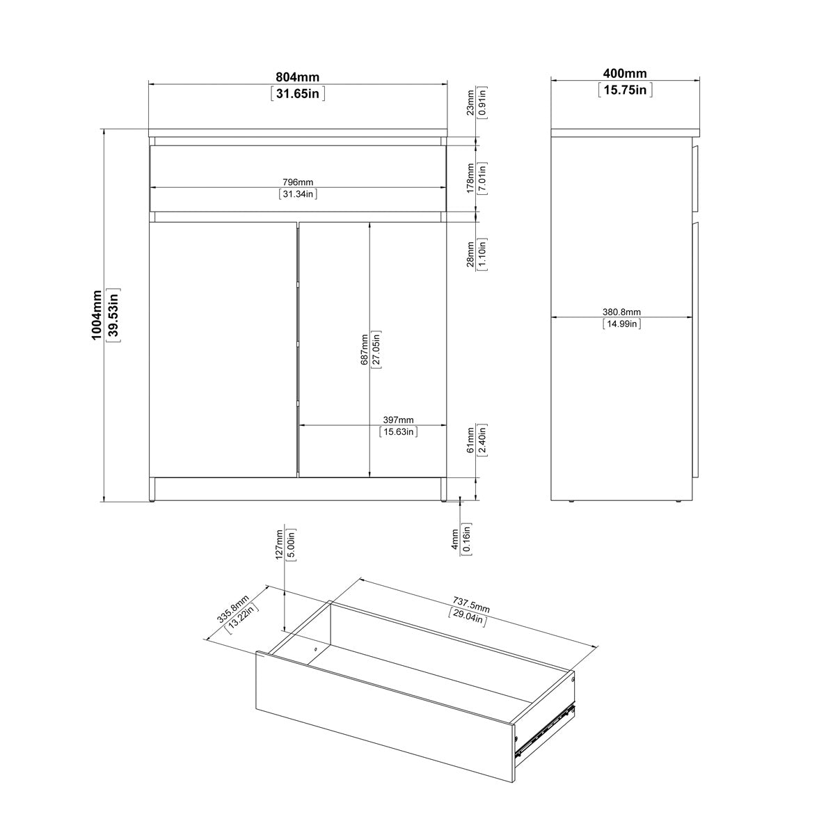 Wooden Sideboard With 2 Doors And 1 Drawer - Naia