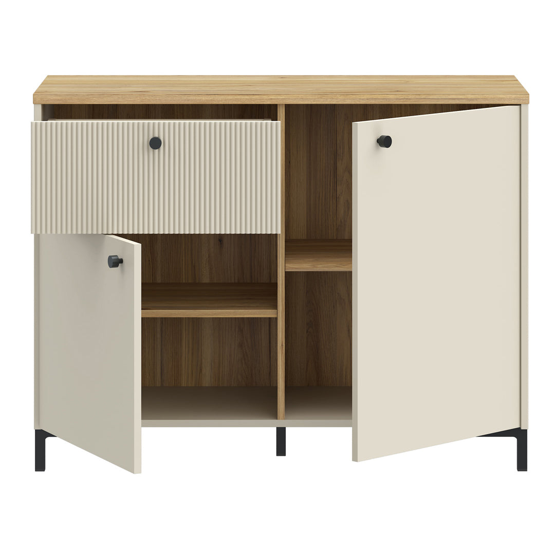 Wooden Sideboard With 2 Doors And 1 Fluted Detailed Drawer - Bixbite