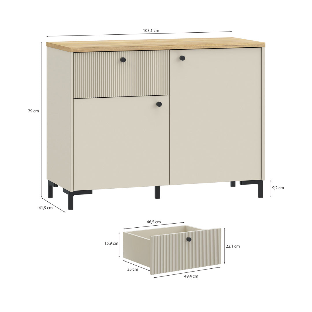Wooden Sideboard With 2 Doors And 1 Fluted Detailed Drawer - Bixbite