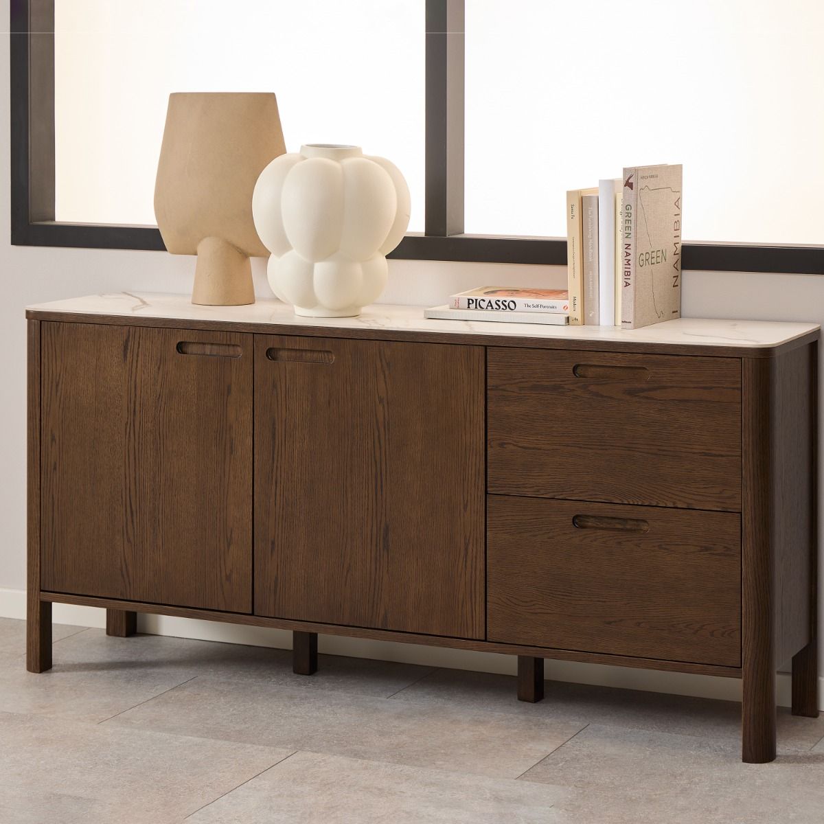 Wooden Sideboard With 2 Doors 2 Drawers And Ceramic Top - Southampton