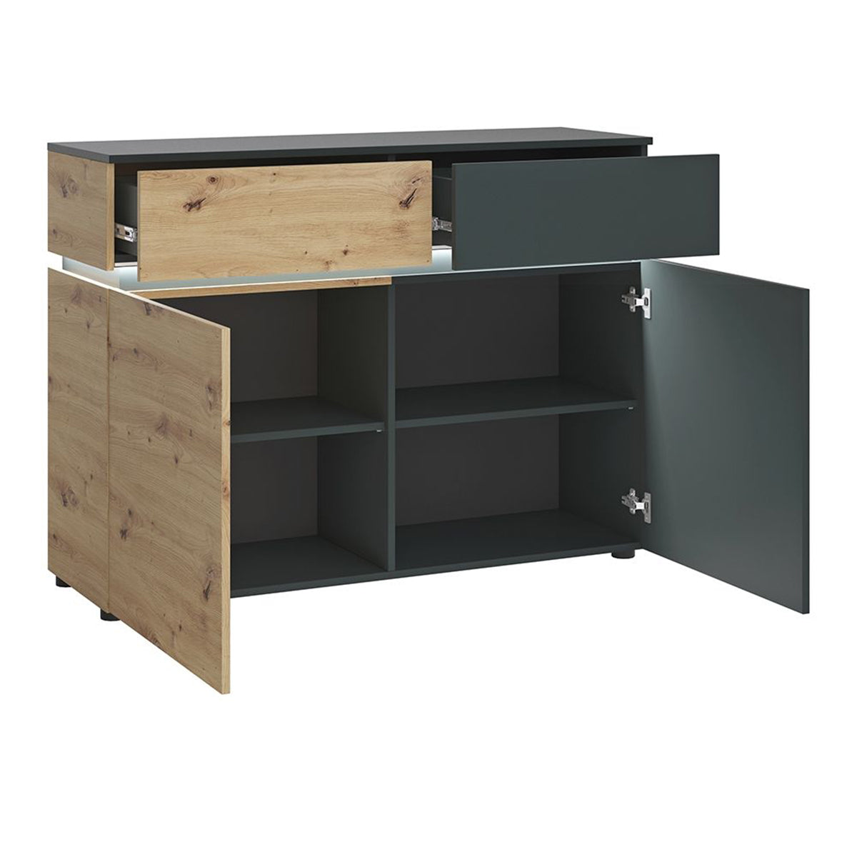 Wooden Sideboard With 2 Doors 2 Drawers And LED Lights - Luci