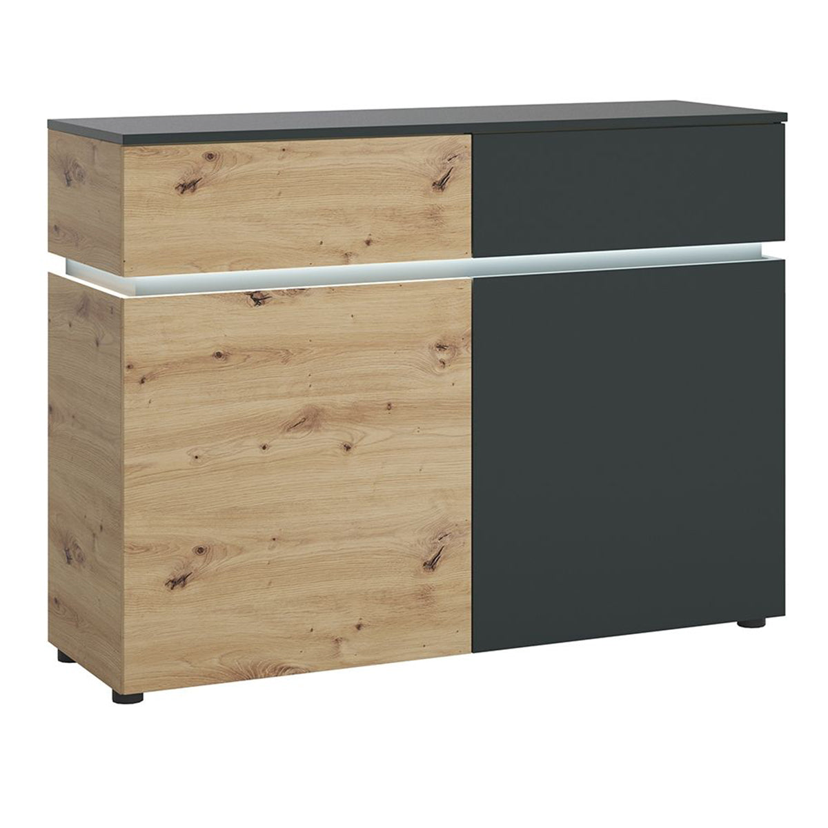 Wooden Sideboard With 2 Doors 2 Drawers And LED Lights - Luci