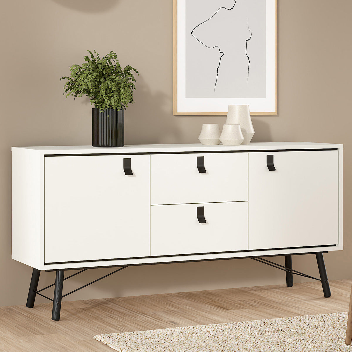 Wooden Sideboard With 2 Doors And 2 Drawers - Ry