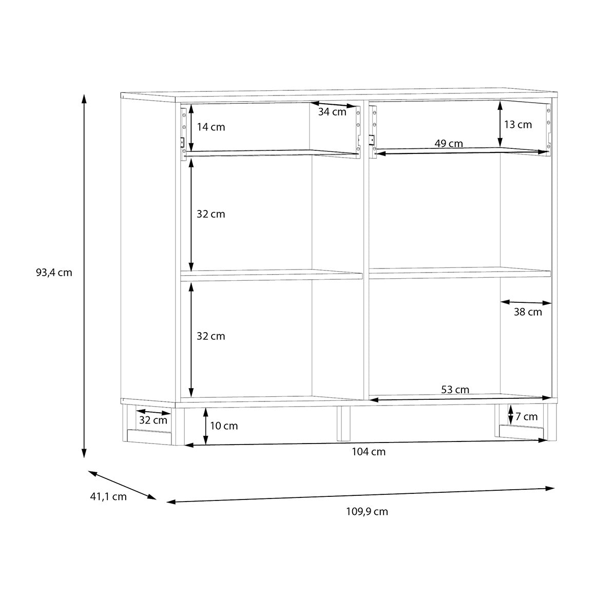 Wooden Sideboard With 2 Doors And 2 Drawers - Sali