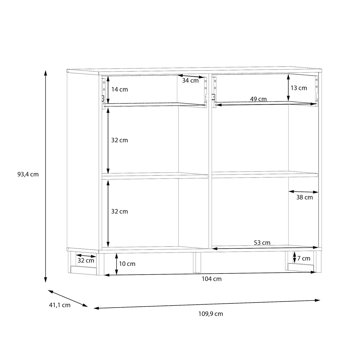 Wooden Sideboard With 2 Doors And 2 Drawers - Sali