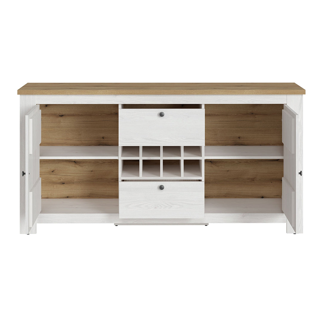 Wooden Sideboard With 2 Doors And 2 Drawers And Wine Rack - Celesto
