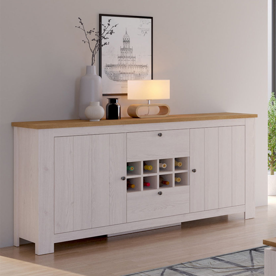 Wooden Sideboard With 2 Doors And 2 Drawers And Wine Rack - Celesto