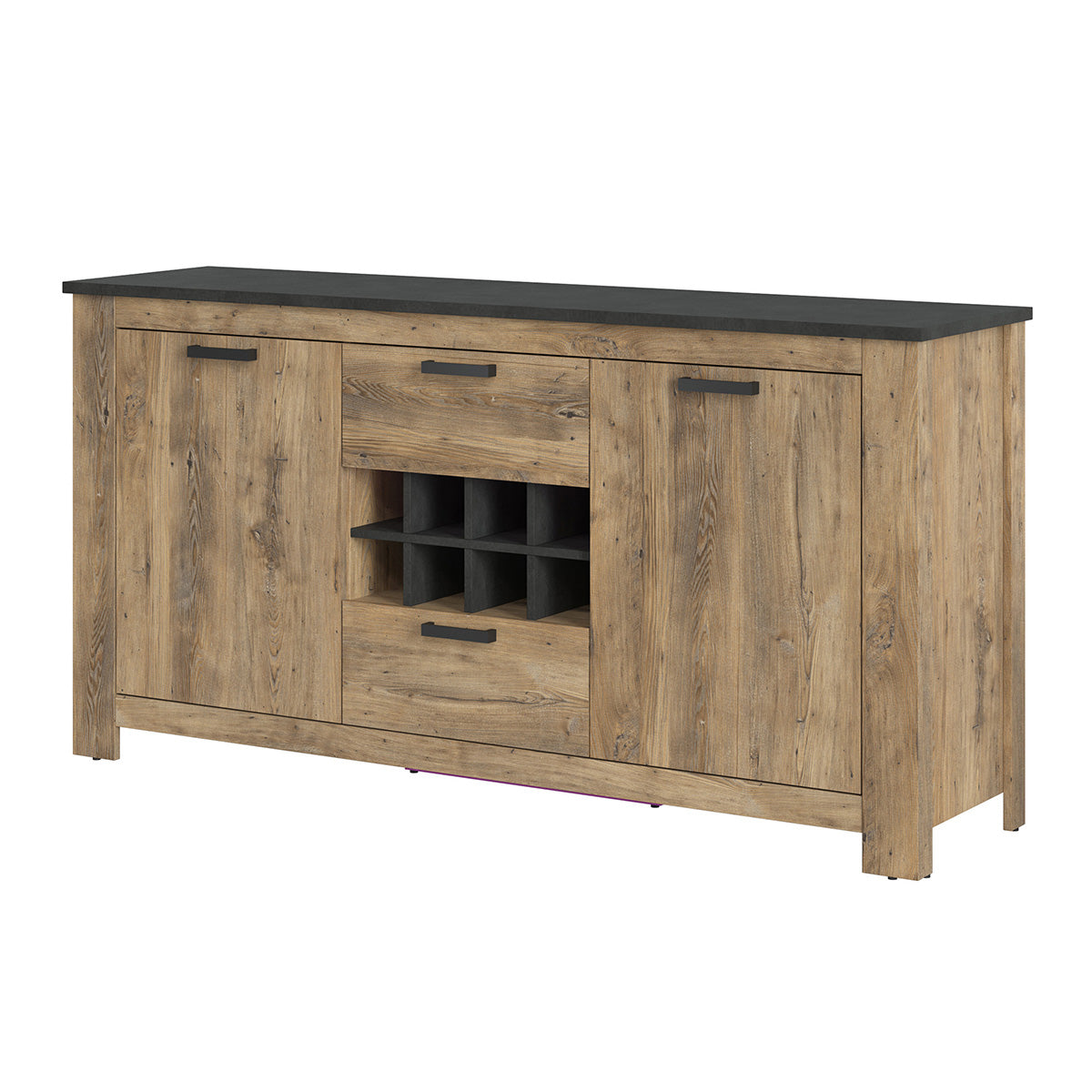 Wooden Sideboard With 2 Doors 2 Drawers And Wine Rack - Rapallo
