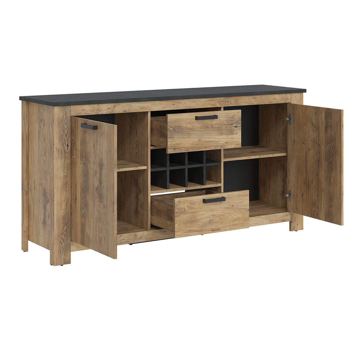 Wooden Sideboard With 2 Doors 2 Drawers And Wine Rack - Rapallo