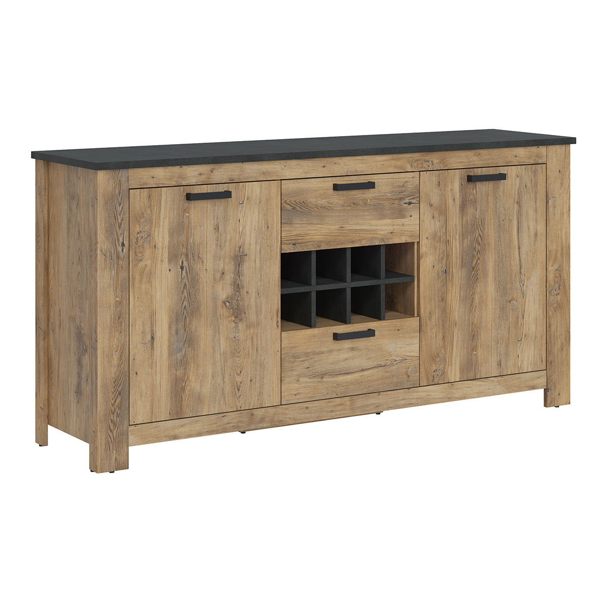 Wooden Sideboard With 2 Doors 2 Drawers And Wine Rack - Rapallo