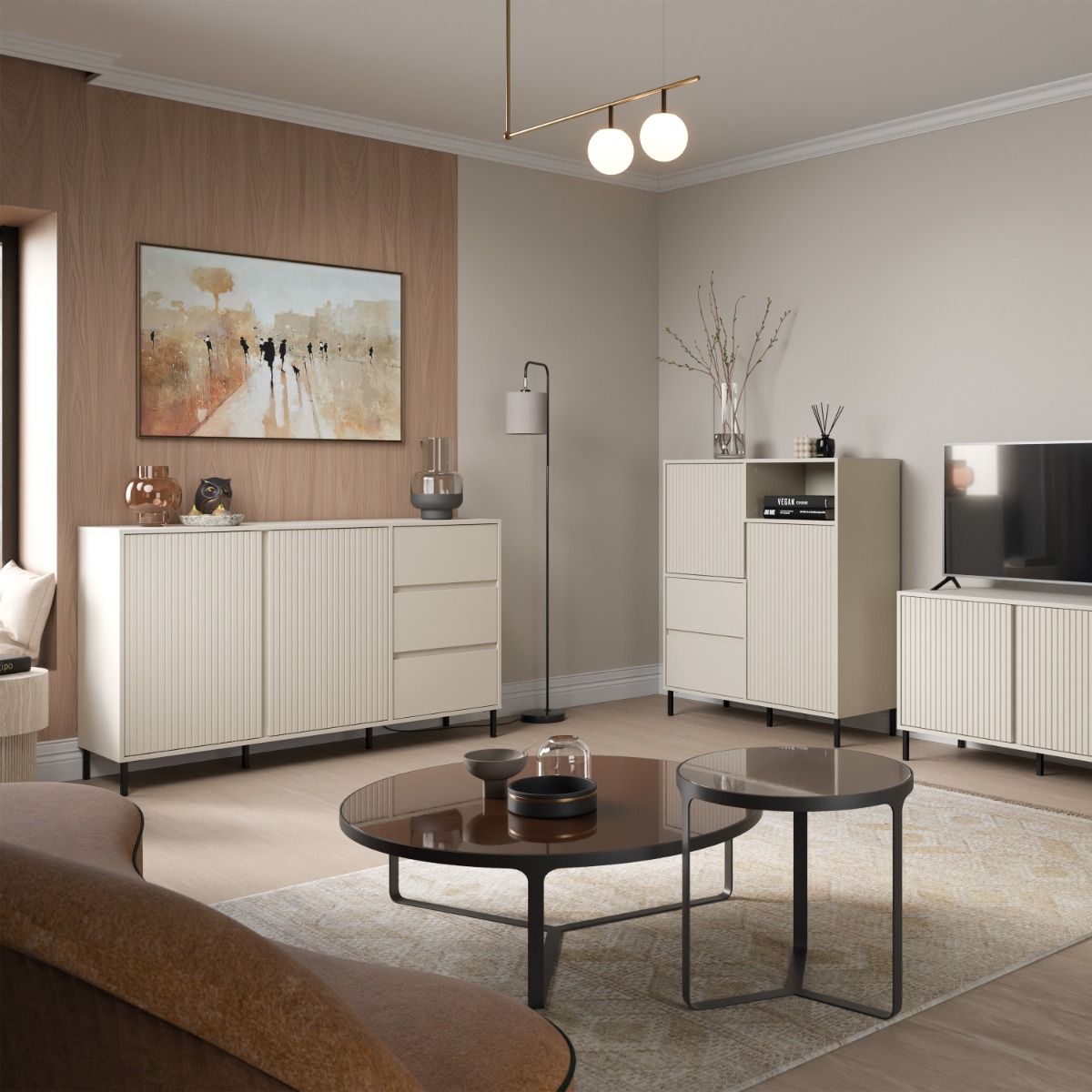 Wooden Sideboard With 2 Doors And 3 Drawers - Avenale