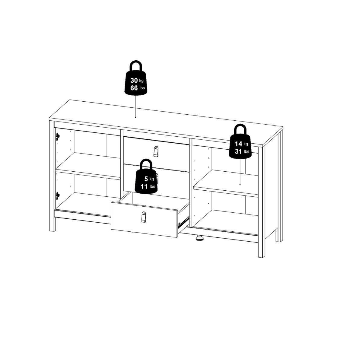 Wooden Sideboard With 2 Doors And 3 Drawers - Barcelona