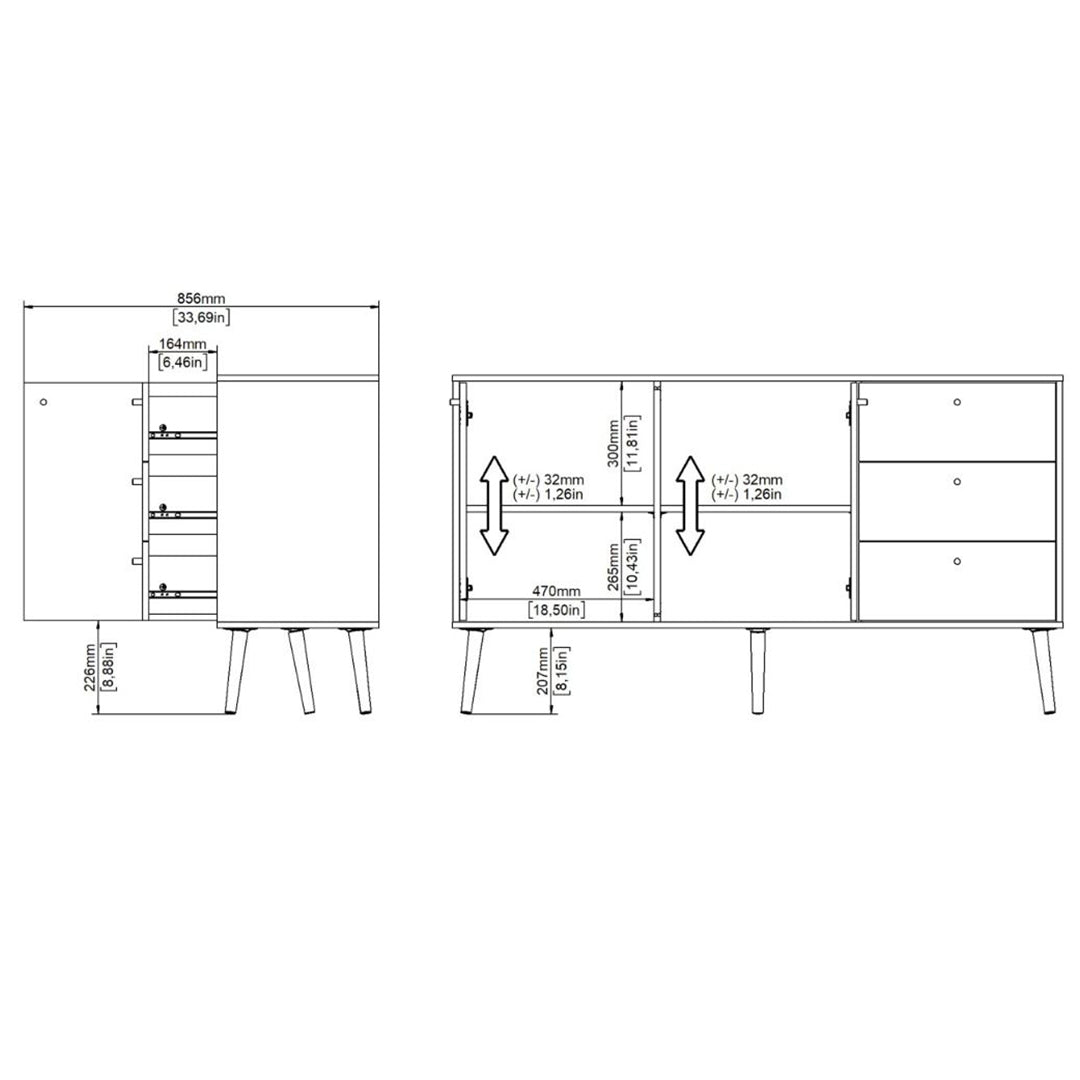 Wooden Sideboard With 2 Doors And 3 Drawers - Cumbria
