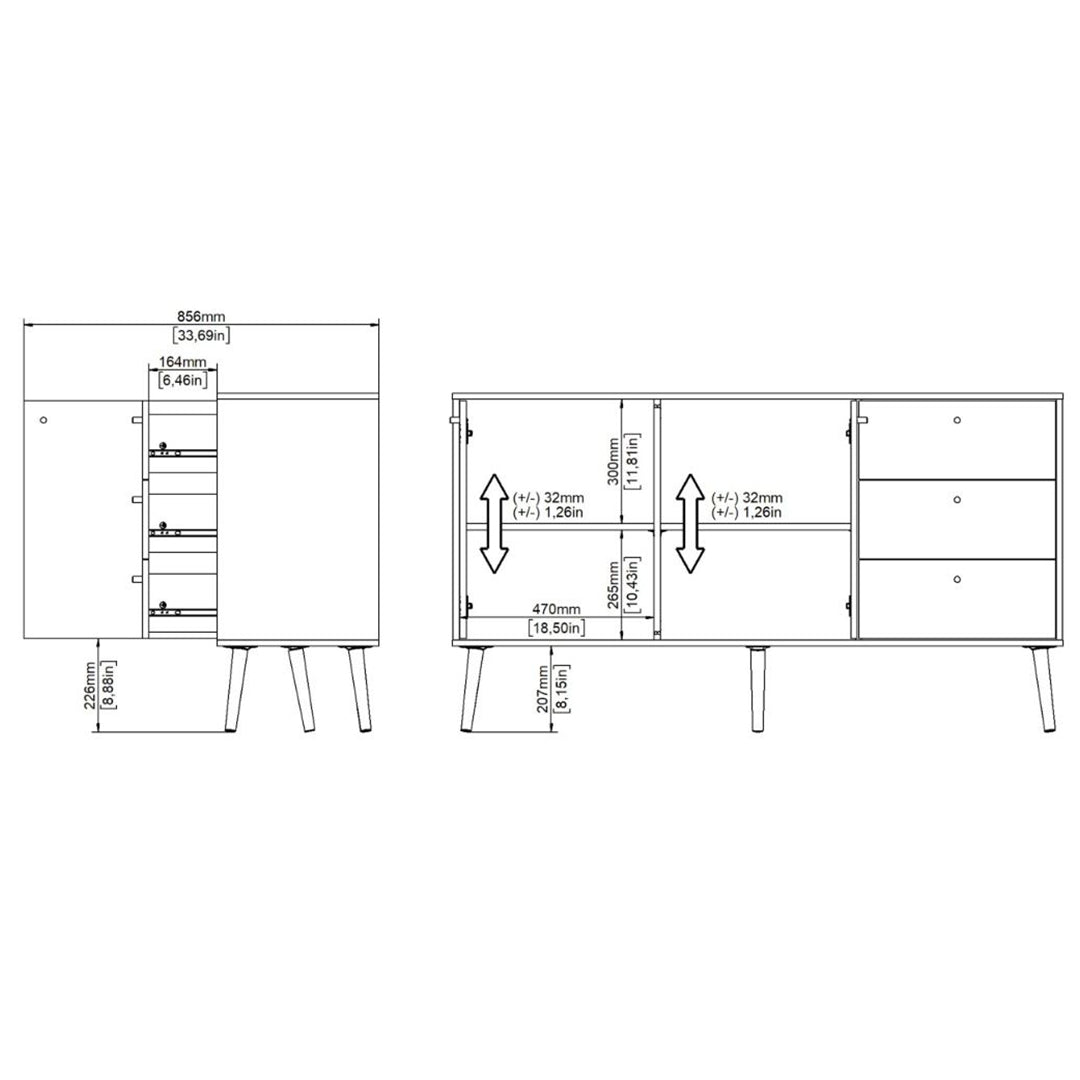 Wooden Sideboard With 2 Doors And 3 Drawers - Cumbria