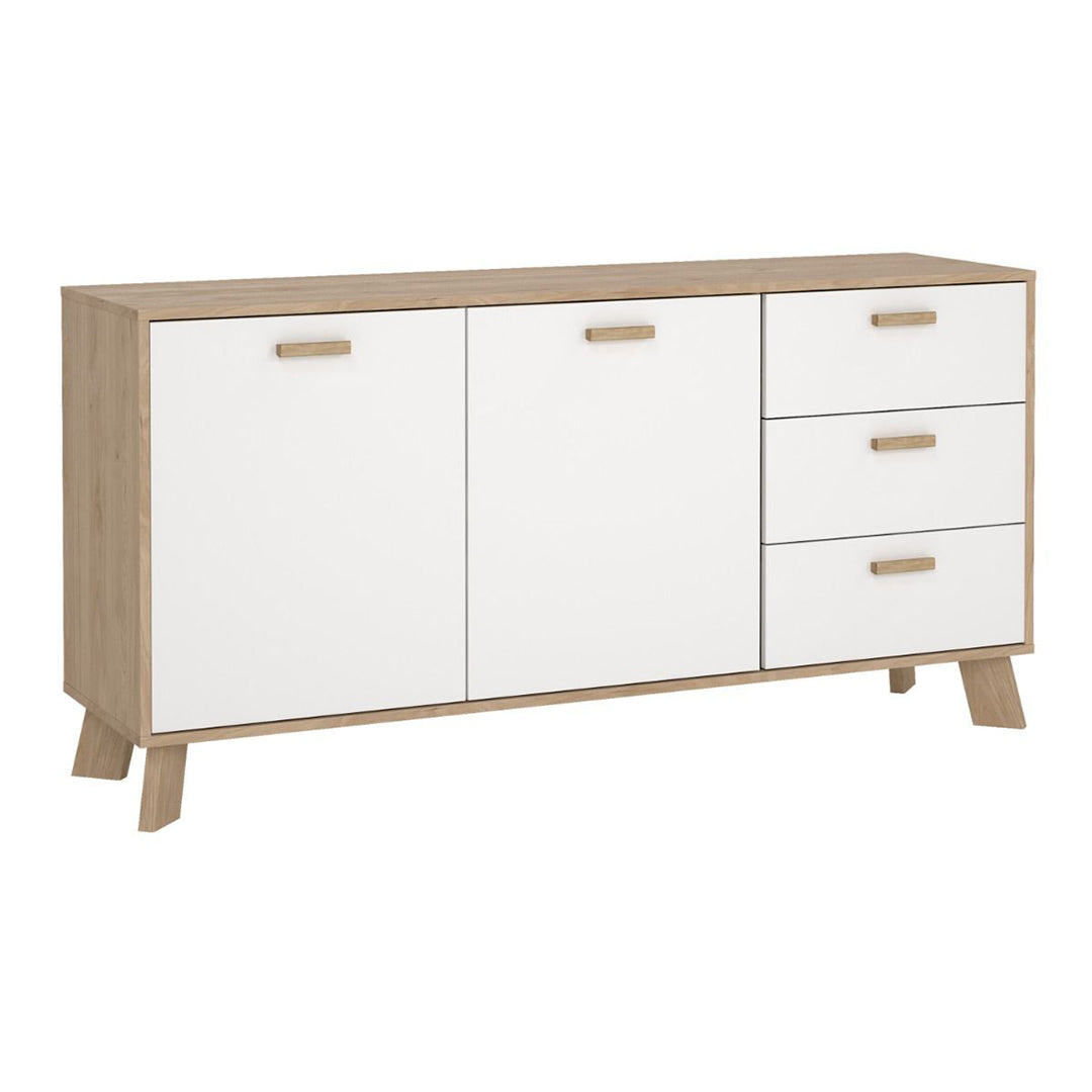 Wooden Sideboard With 2 Doors And 3 Drawers In White Fronts - Ikast