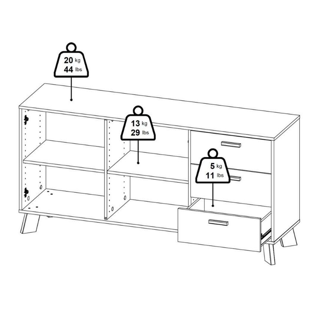Wooden Sideboard With 2 Doors And 3 Drawers In White Fronts - Ikast