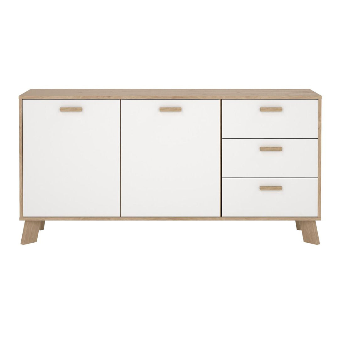 Wooden Sideboard With 2 Doors And 3 Drawers In White Fronts - Ikast