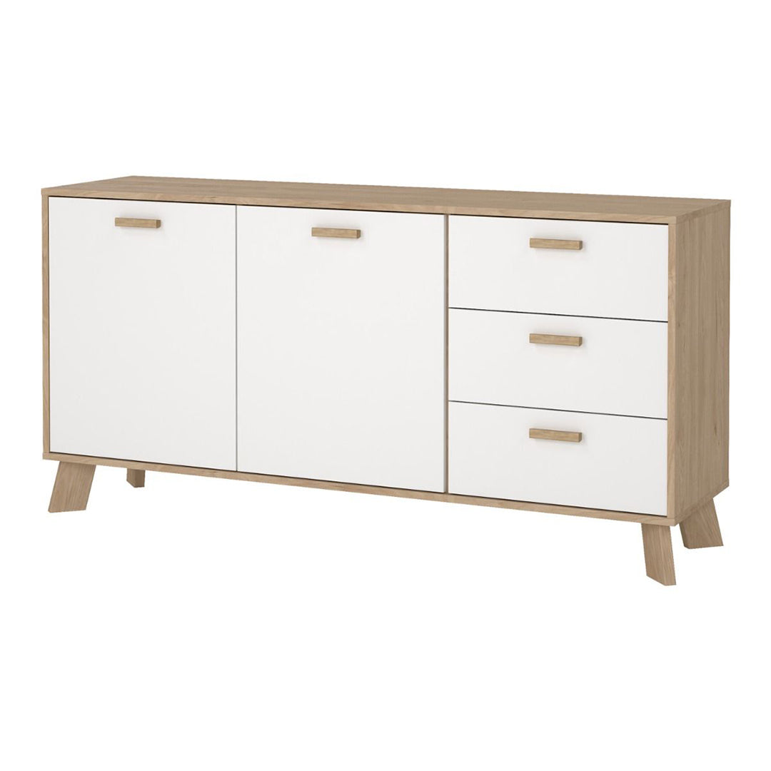 Wooden Sideboard With 2 Doors And 3 Drawers In White Fronts - Ikast