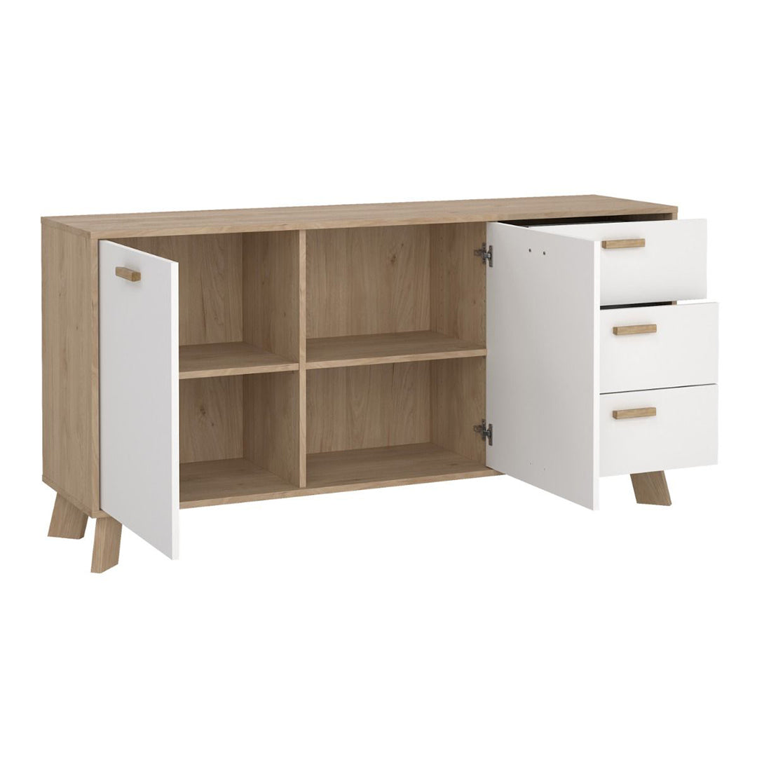 Wooden Sideboard With 2 Doors And 3 Drawers In White Fronts - Ikast