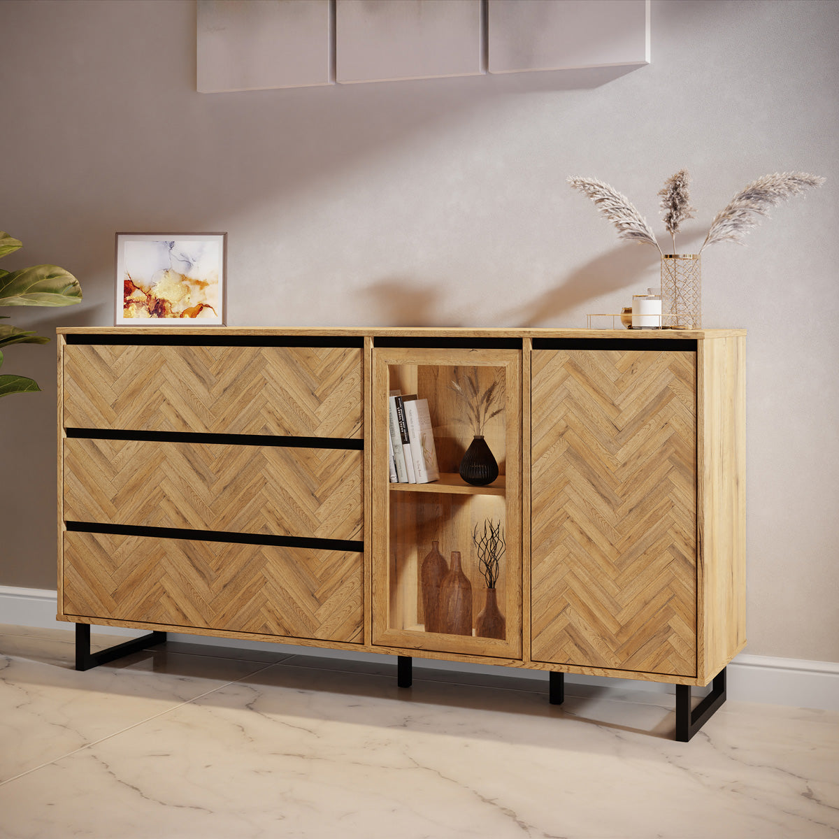 Wooden Sideboard With 2 Doors And 3 Drawers - Nikomedes