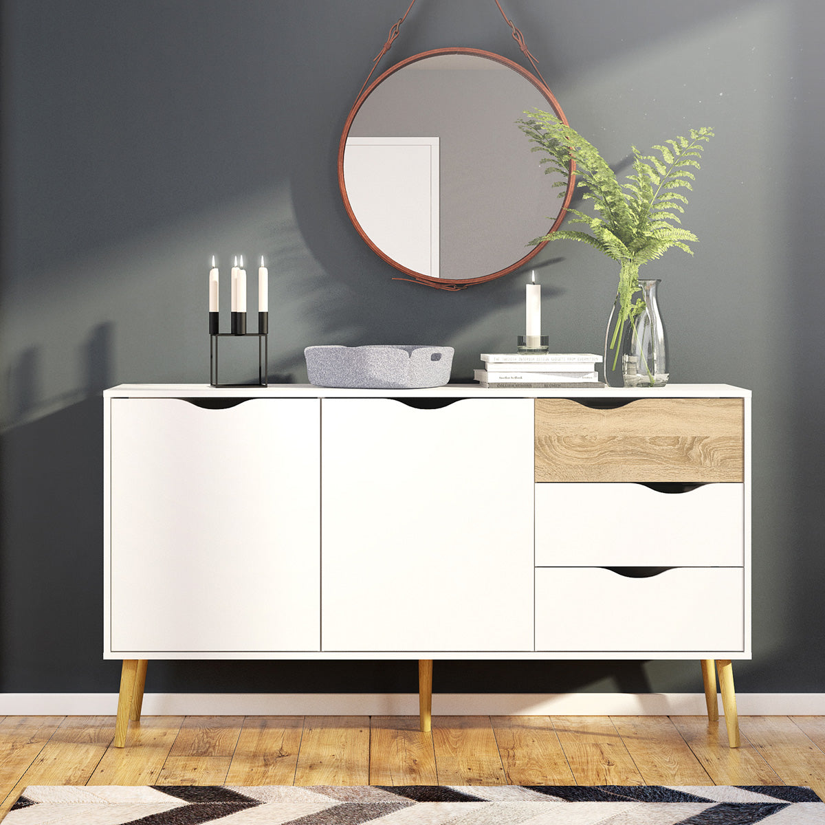 Wooden Sideboard With 2 Doors And 3 Drawers - Oslo