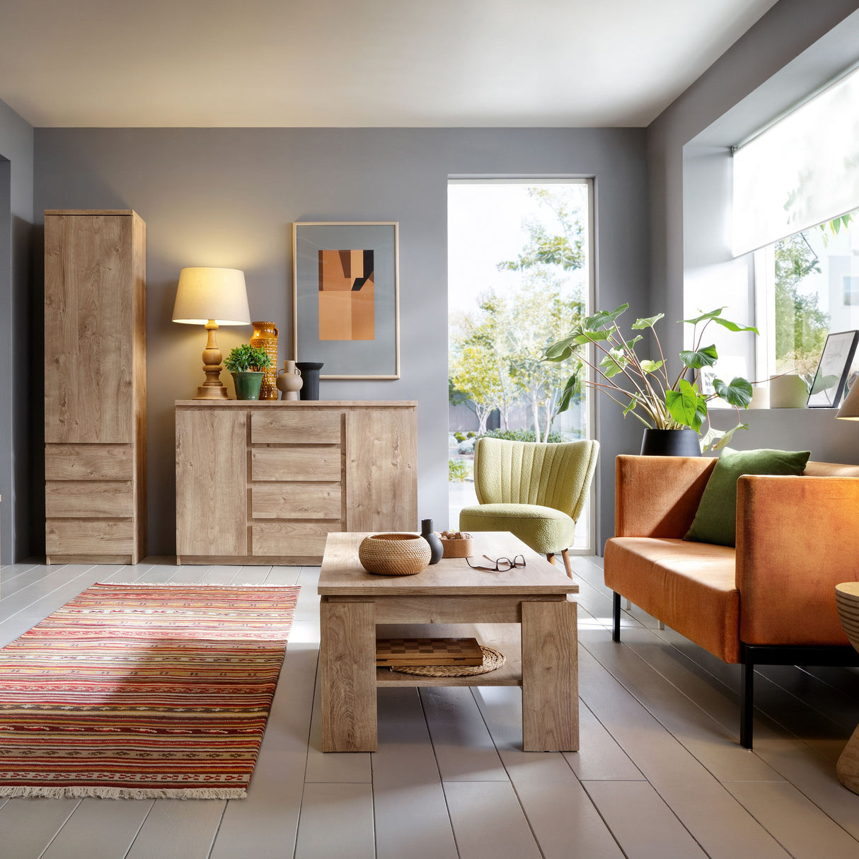 Wooden Sideboard With 2 Doors And 4 Drawers - Fribo