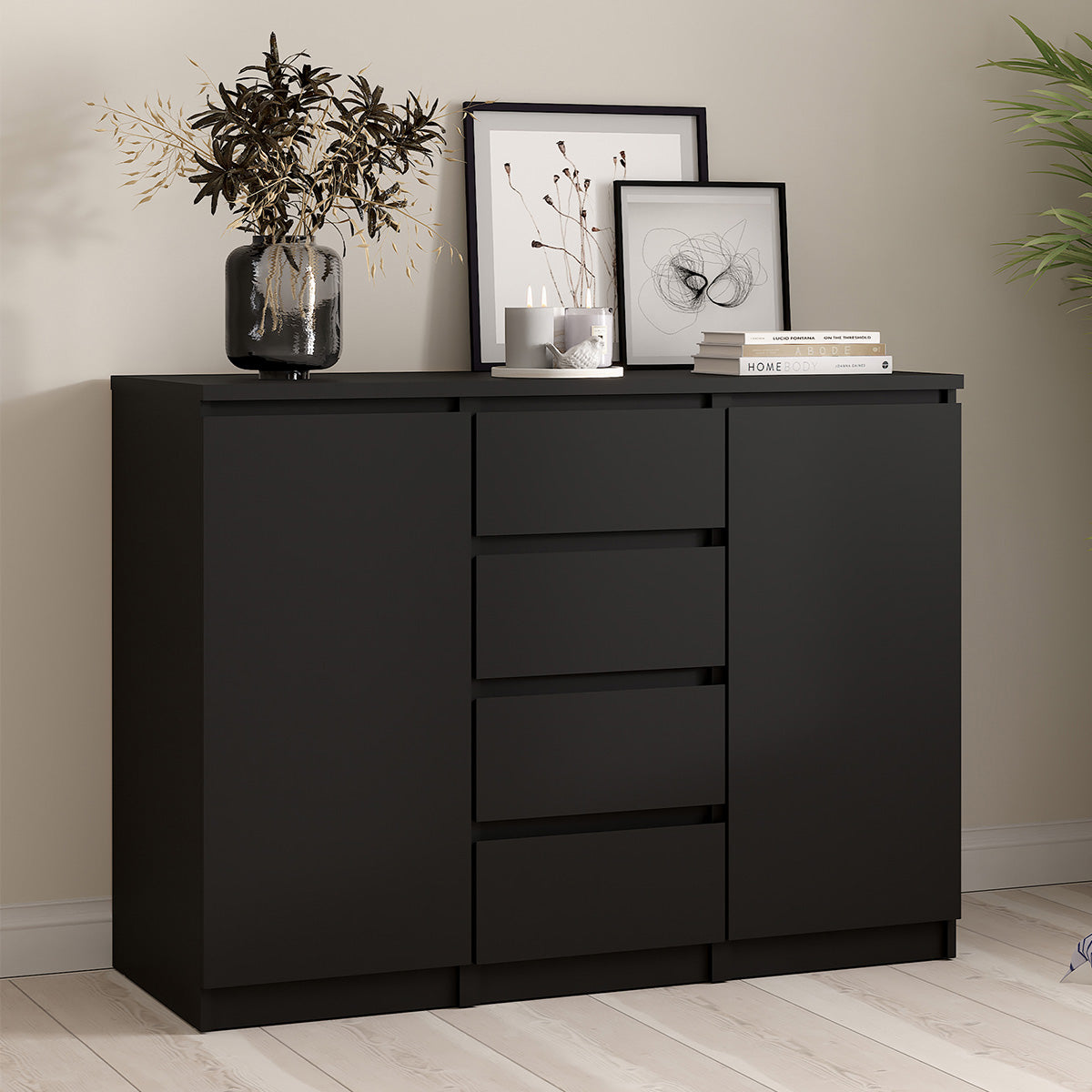 Wooden Sideboard With 2 Doors And 4 Drawers - Naia