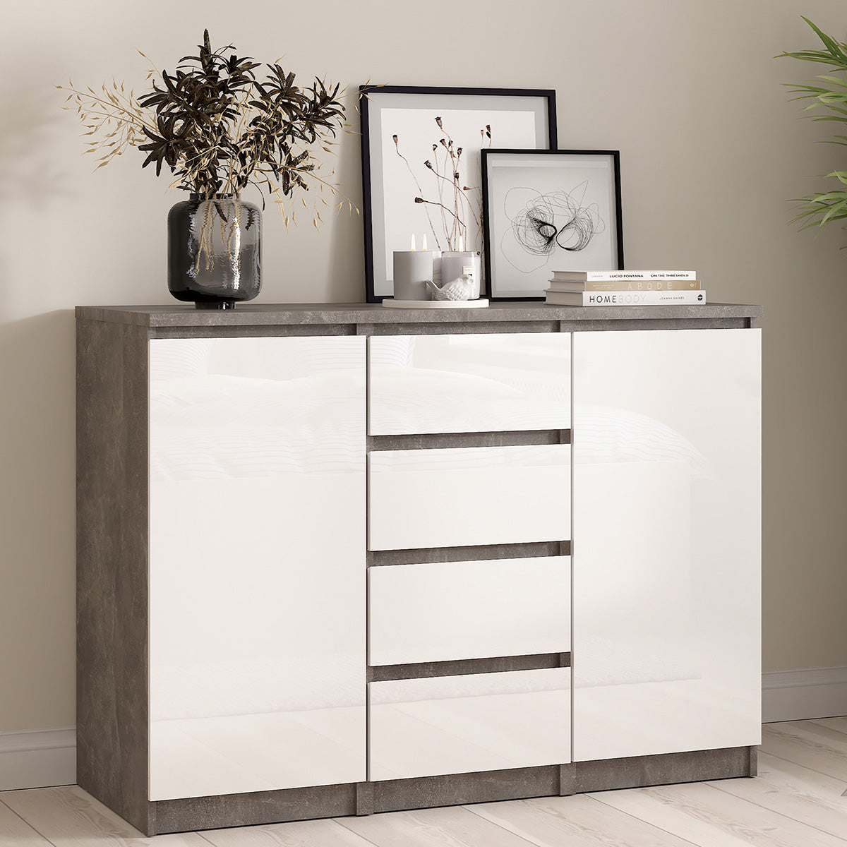 Wooden Sideboard With 2 Doors And 4 Drawers - Naia