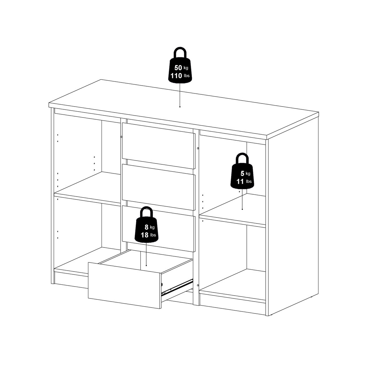 Wooden Sideboard With 2 Doors And 4 Drawers - Naia