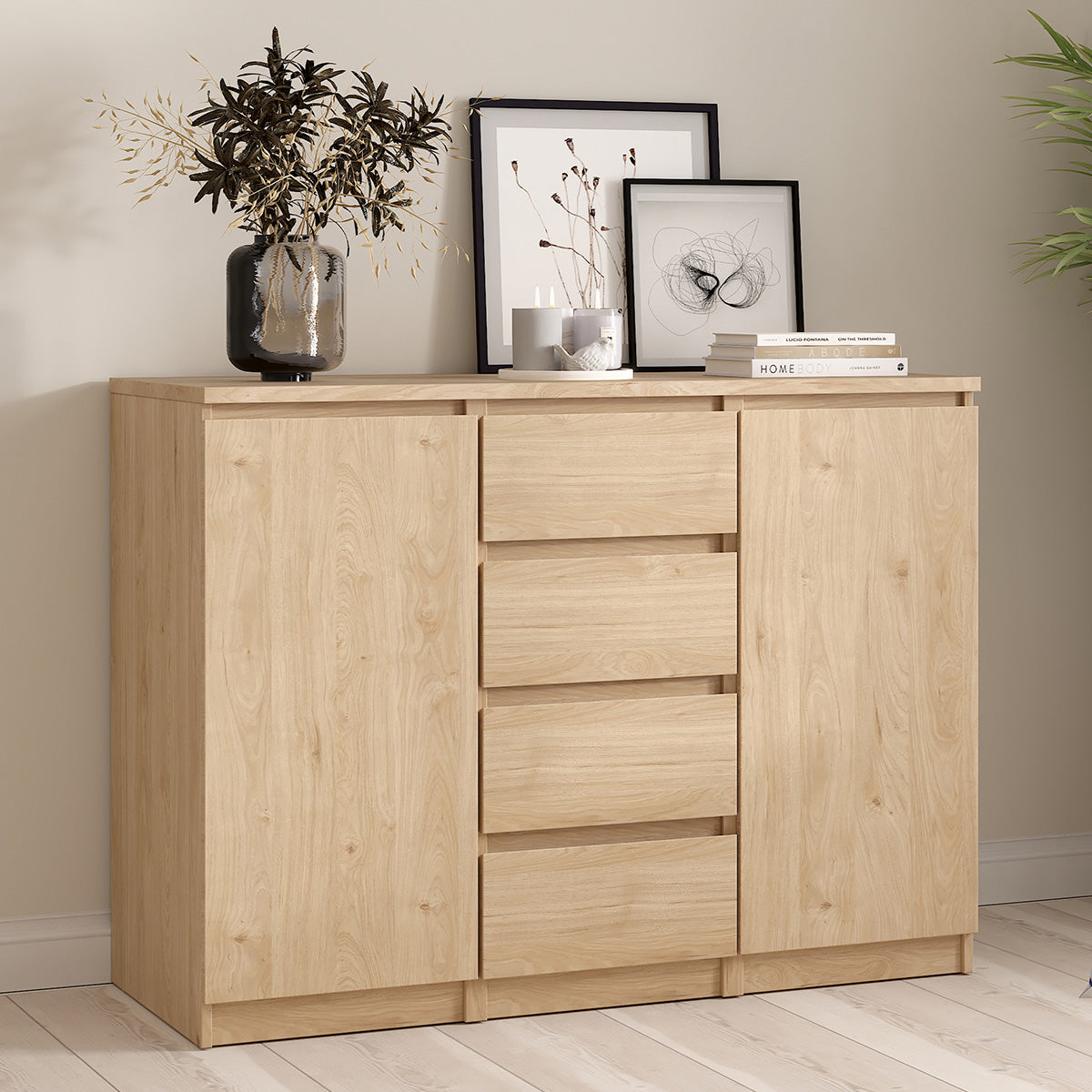 Wooden Sideboard With 2 Doors And 4 Drawers - Naia