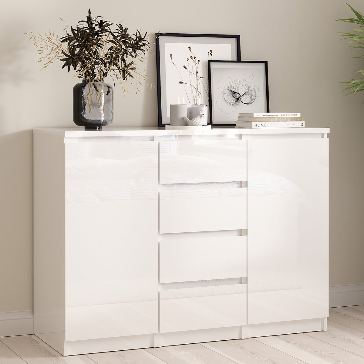 Wooden Sideboard With 2 Doors And 4 Drawers - Naia