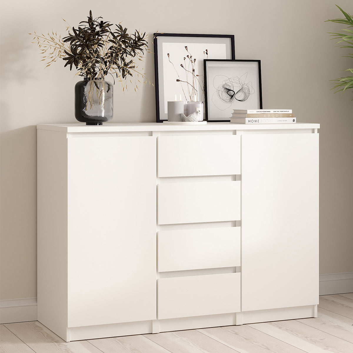 Wooden Sideboard With 2 Doors And 4 Drawers - Naia