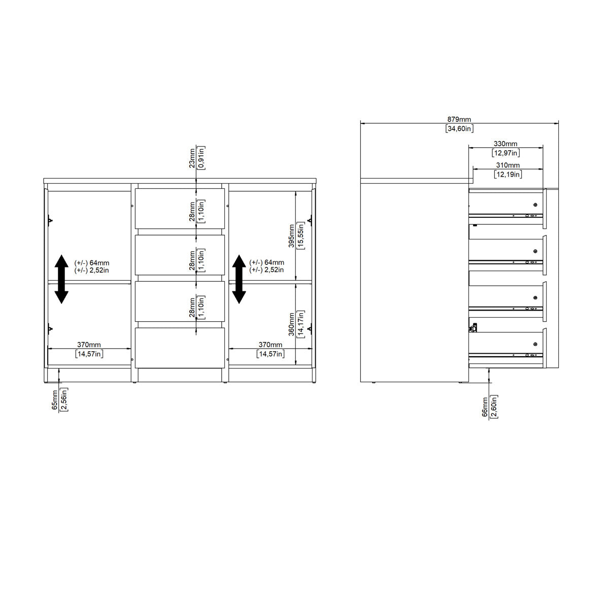 Wooden Sideboard With 2 Doors And 4 Drawers - Naia