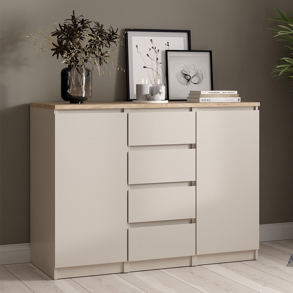 Wooden Sideboard With 2 Doors And 4 Drawers - Naia