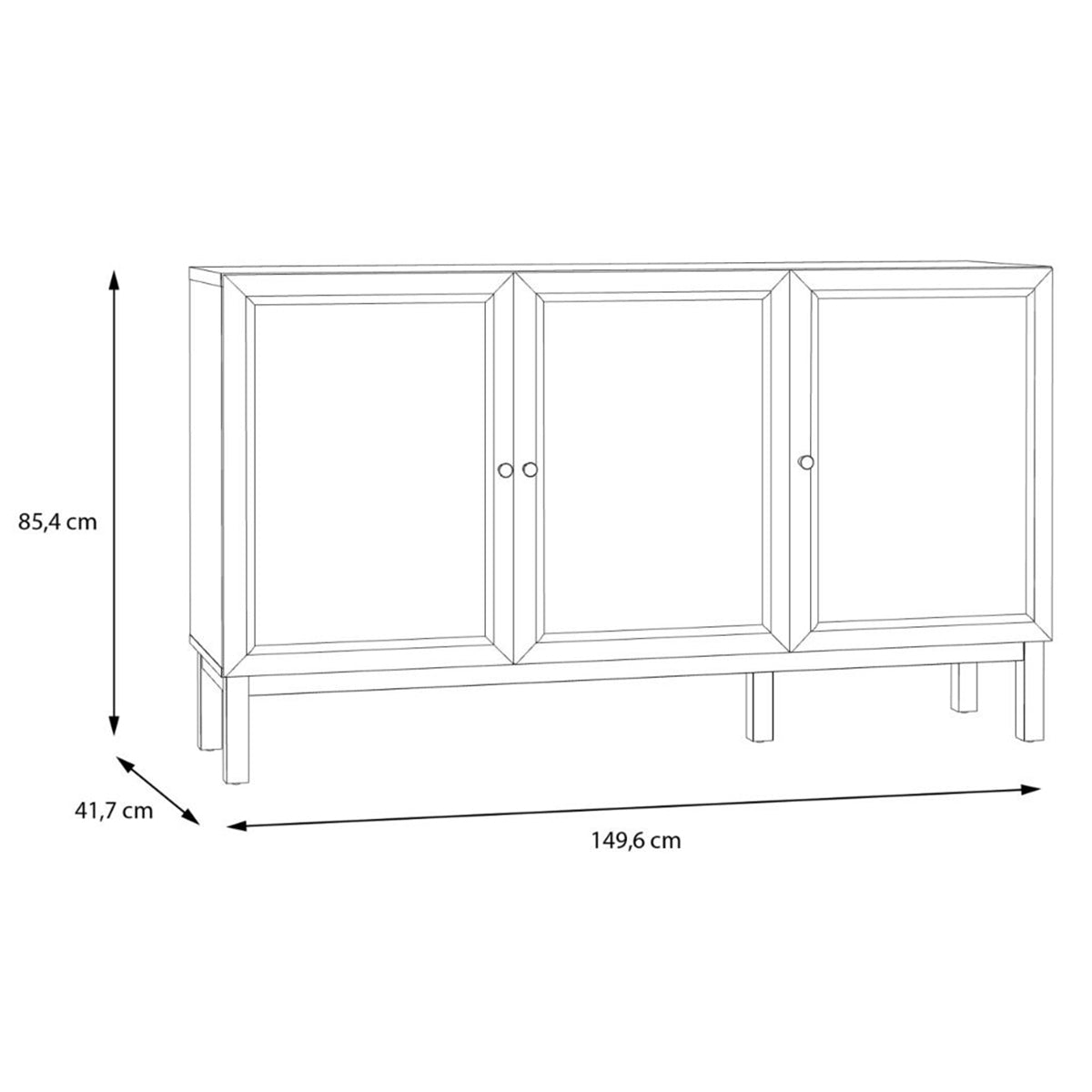Wooden Sideboard With 3 Doors And 1 Drawer - Wensley