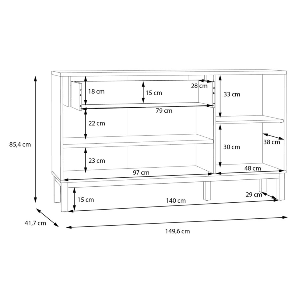 Wooden Sideboard With 3 Doors And 1 Drawer - Wensley