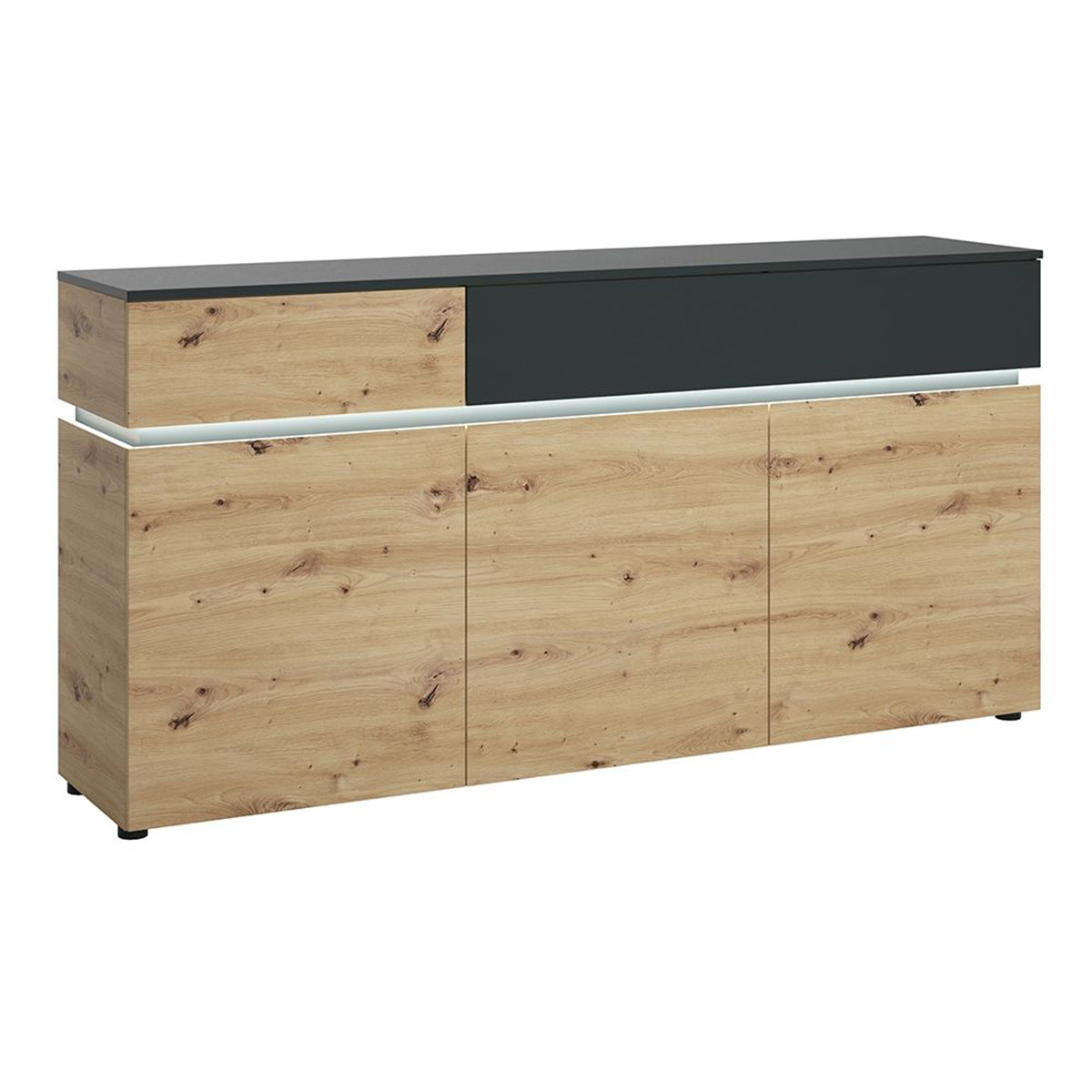 Wooden Sideboard With 3 Doors 2 Drawers And LED Lights - Luci