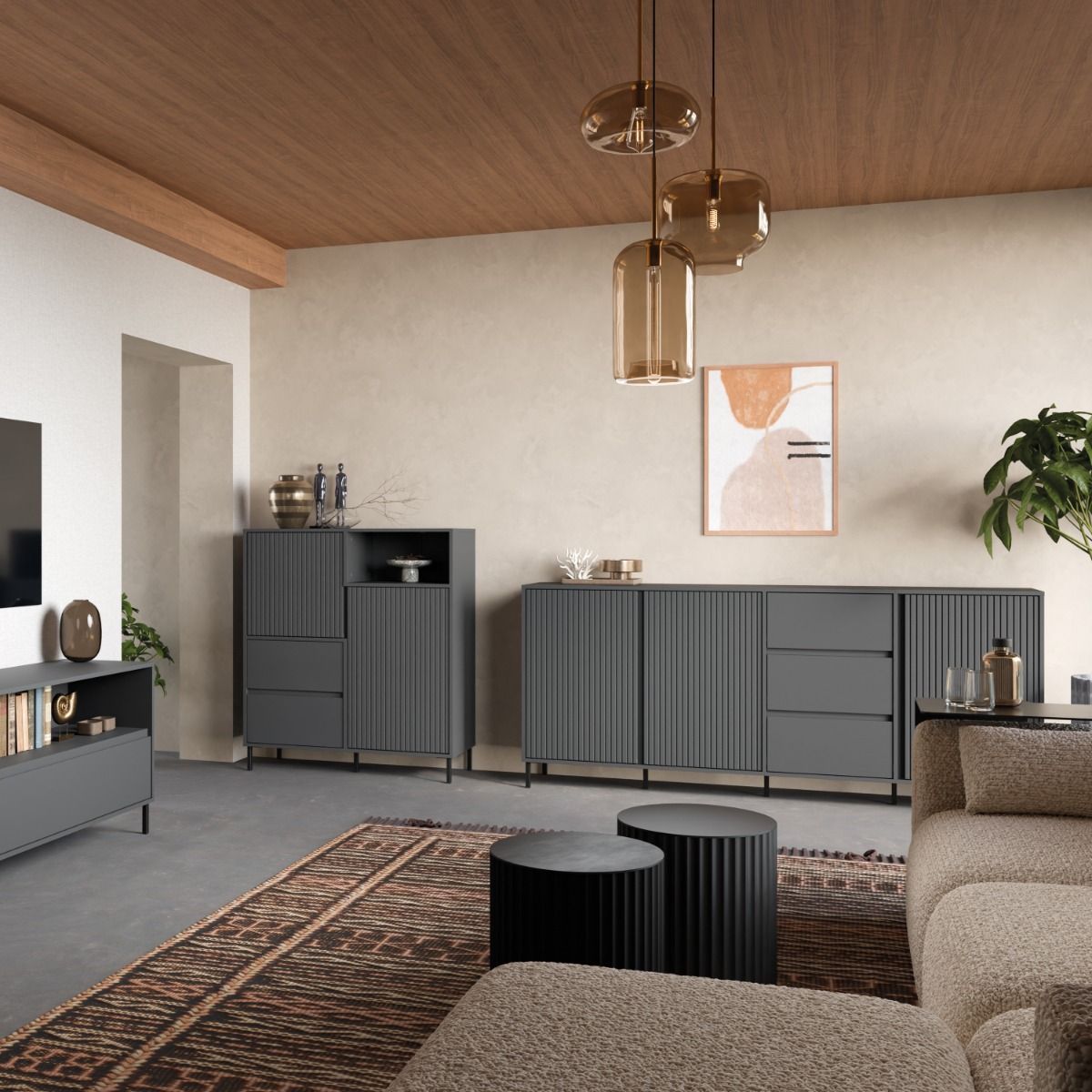 Wooden Sideboard With 3 Doors And 3 Drawers - Avenale