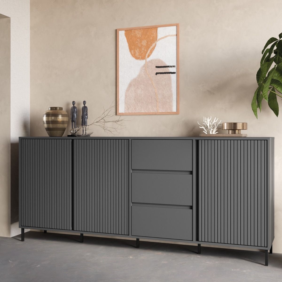 Wooden Sideboard With 3 Doors And 3 Drawers - Avenale