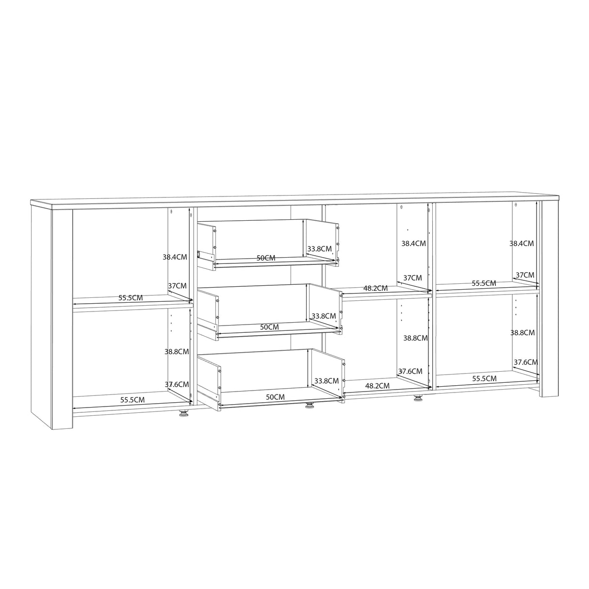 Wooden Sideboard Wide With 3 Doors And 3 Drawers - Bohol