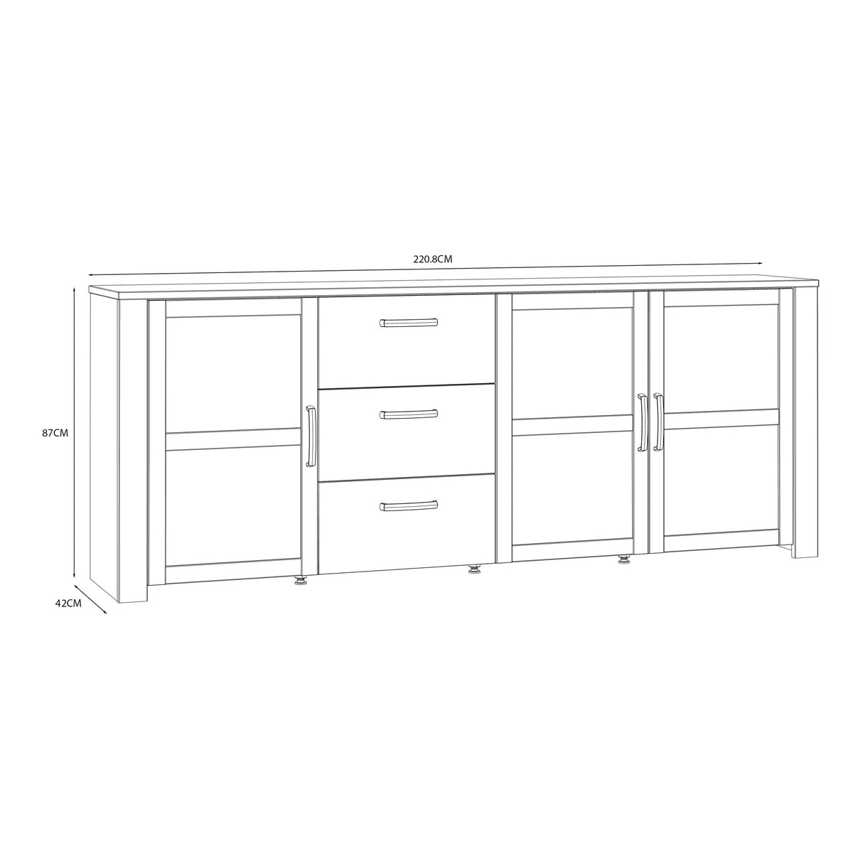 Wooden Sideboard Wide With 3 Doors And 3 Drawers - Bohol