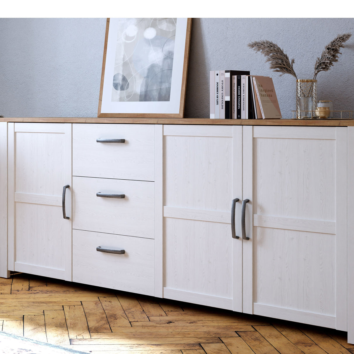 Wooden Sideboard Wide With 3 Doors And 3 Drawers - Bohol
