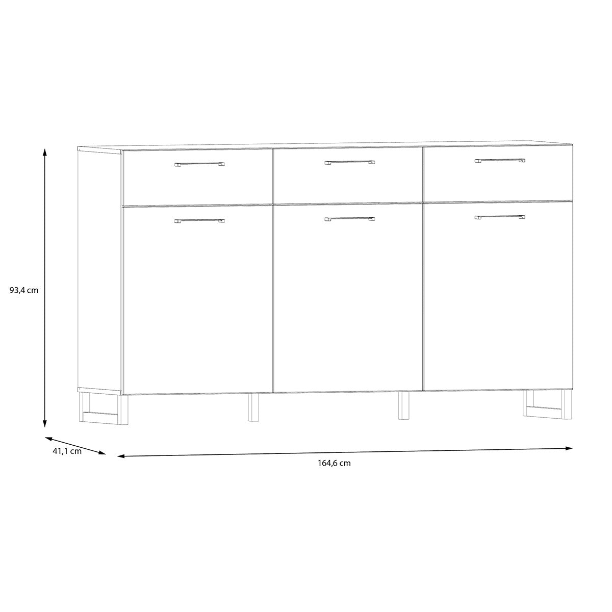 Wooden Sideboard With 3 Doors And 3 Drawers - Sali