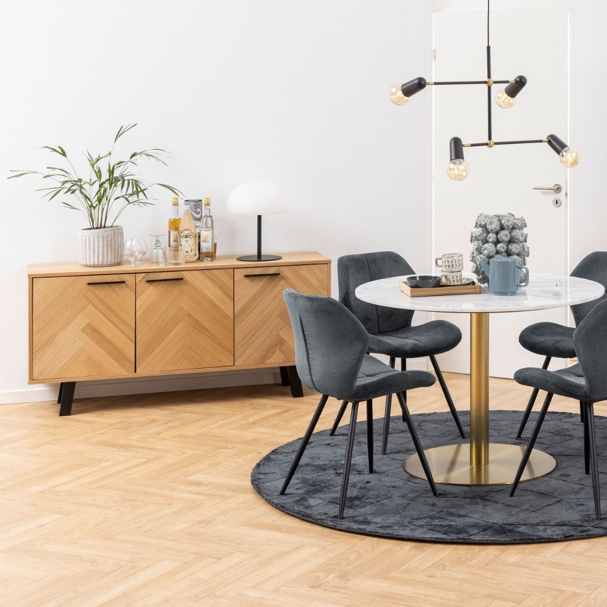 Wooden Sideboard With 3 Doors in Herringbone Effect - Brighton