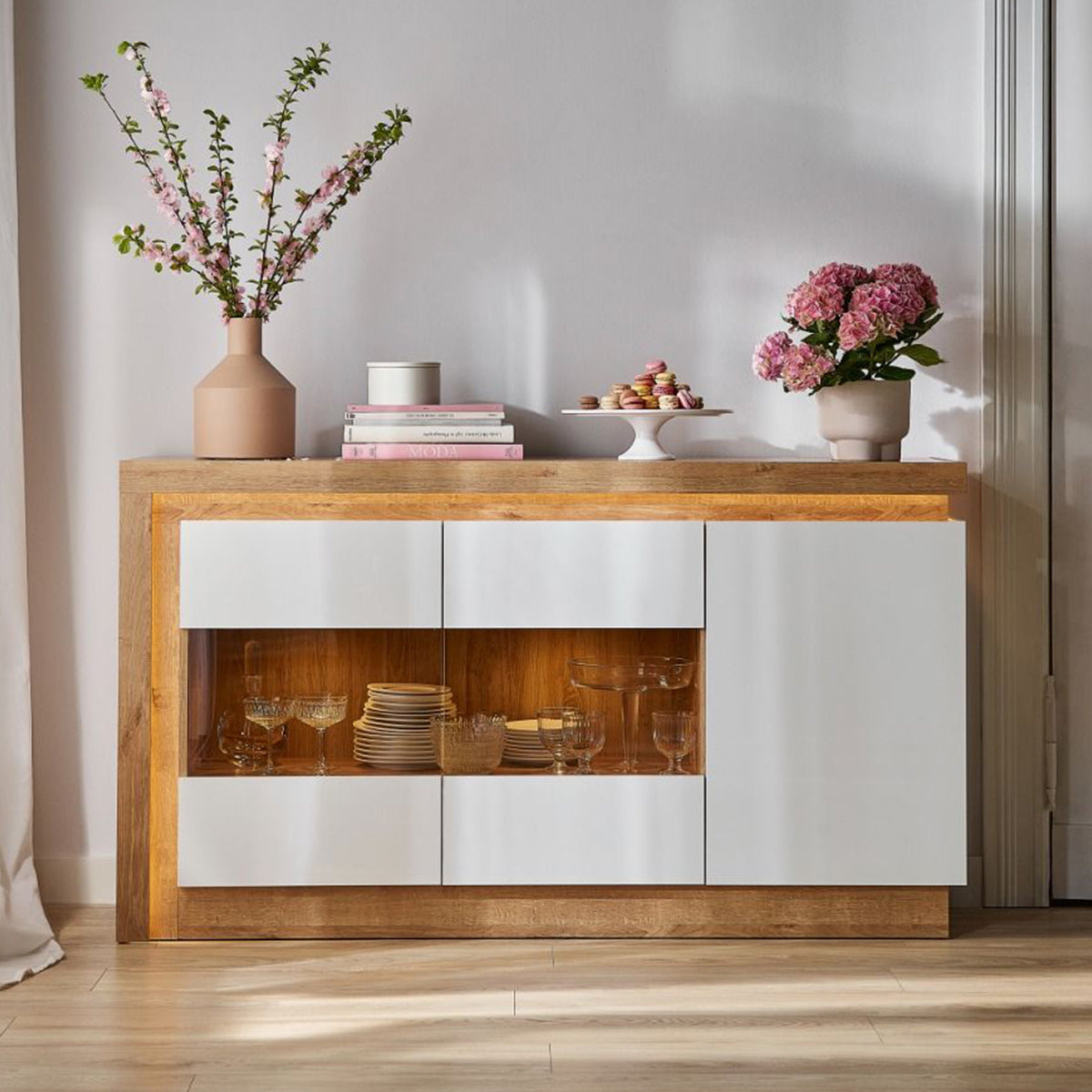 Wooden Sideboard With 3 Doors And LED Lights - Lyon