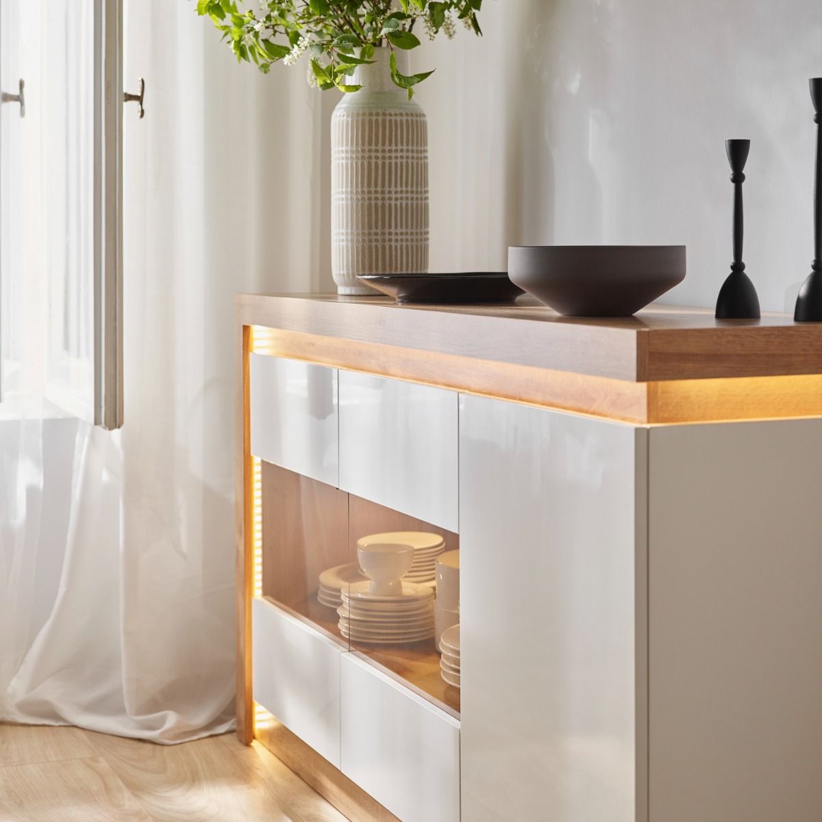 Wooden Sideboard With 3 Doors And LED Lights - Lyon