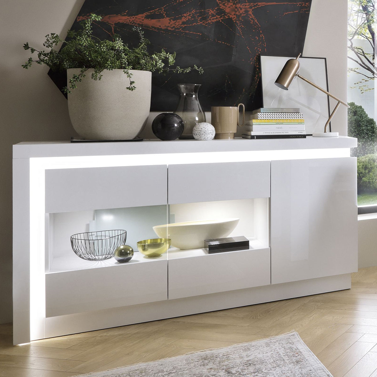 Wooden Sideboard With 3 Doors And LED Lights - Lyon