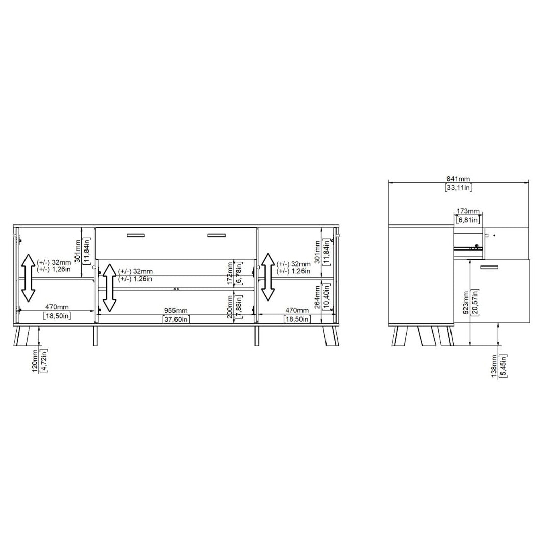 Wooden Sideboard With 4 Doors And 1 Drawer In White Fronts - Ikast